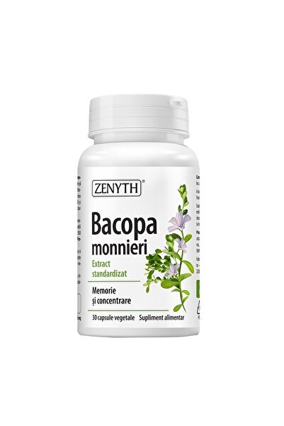 Zenyth Pharmaceuticals Supliment alimentar Bacopa monnieri, Memorie și concentrare, Zenyth, 30 capsule