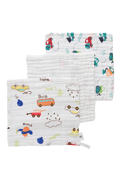 Anvi Baby Face & Burp Cloth Set of 3 - Automobiles - White