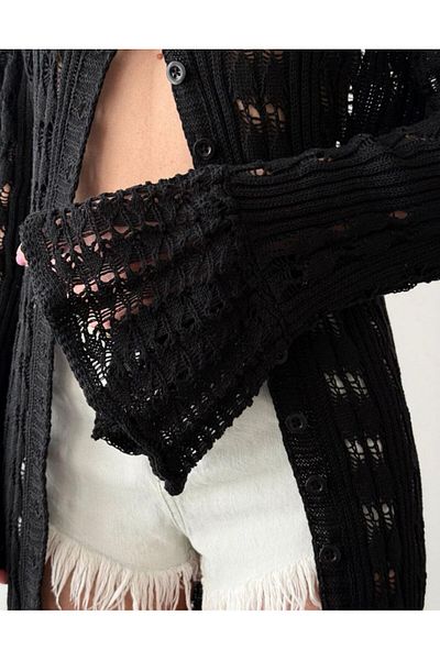 Cistern İstanbul Women's Black Knitwear Button Detailed Summer Dress