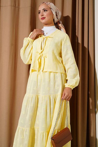 VOLT CLOTHİNG Floral Leaf Embroidered Skirted Double Suit