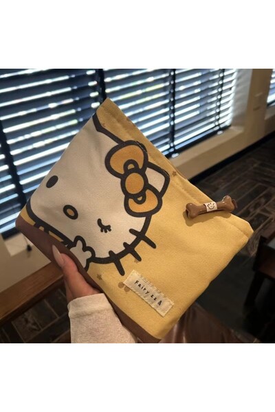 Hello Kitty No clips A Cute Sanrio Hello Kitty Girl Cosmetic Bag Kawaii High-capacity Portable Travel Zipper Sto