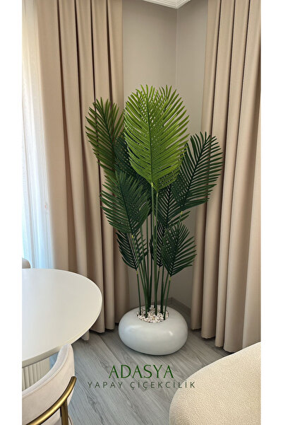 ADASYA ÇİÇEK Yapay Areka Ağacı 180 Cm 12 Yaprak Beyaz Fiber Armut Saksıda