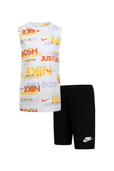 Nike Sportswear All Over Printed Tank T-shirt and Shorts Set - White and Black