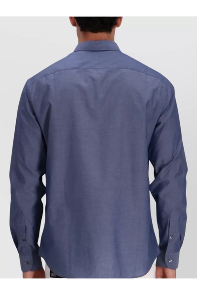 Emporio Armani Men's Regular Fit Shirt Lapel Cotton Blend Long Sleeve Blue Shirt Em000099 Te16915-Ub081