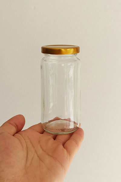 Afracam 244 ml Kavanoz Metal Gold Konserve Kapaklı 244 Cc Şeffaf Uzun Cam Kavanoz 2 Adet