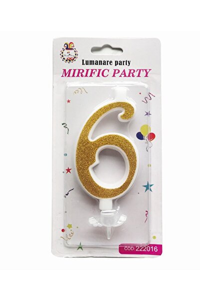SDX Market Cake candle, number 6, Gold with glitter