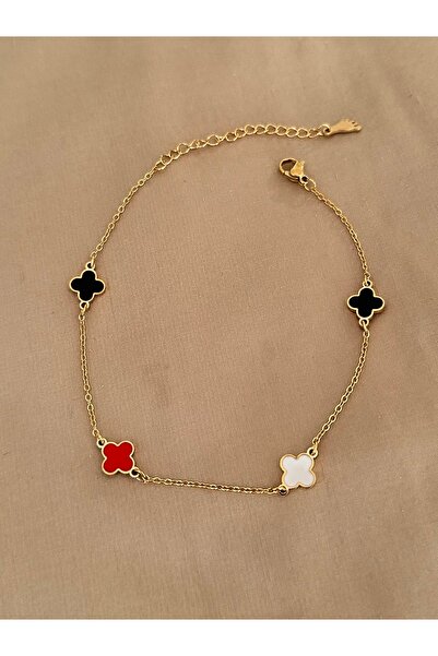 emy by emel luxury silver jewelry Çelik Renkli Yoncalı Halhal Altın Kaplama