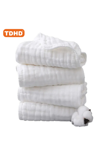 Choice 4 PCS TDHD Soft Muslin Baby Burp Towels, Cozy Face & Bath Towels for Boys and Girls, White, Perfect