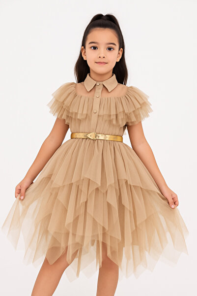 Modonoff Wednesday Kostüm Bej Renk Elbisesi