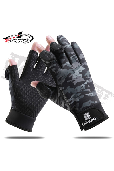 Choice قفازات صيد سمك WALK FISH مموهة باللون الرمادي مقاس XL مع شاشة تعمل بال...