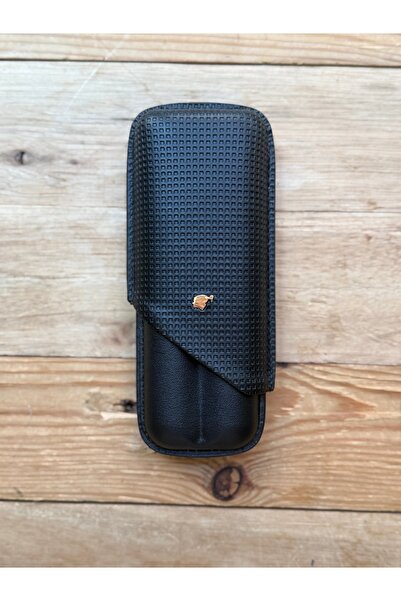 COHİBA 2’li Puro Kapasiteli Siyah Dokuma Desenli Puro Tasima Kilifi