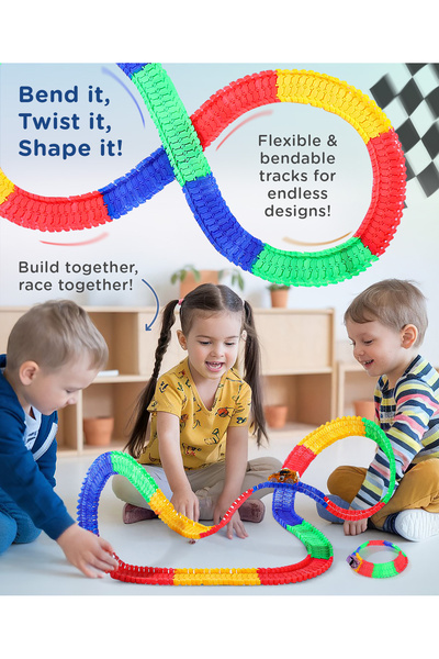 PlayNation Play Nation Premium Glow In Dark Car Race Track Set, 6 Years+, Multicolor - 221 Pieces