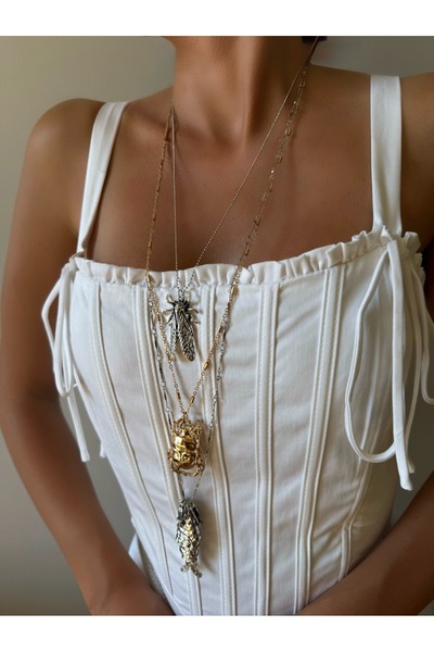 İNN JEWELLERY Women's Gold Color Special Design 3-Piece Necklace Does Not Fade (2 Years Importer Guaranteed)