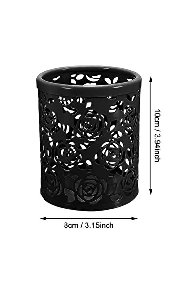 Choice1 Black 1pc Creative Hollow Rose Pattern Pen Pot Holder Flower Fashion ...