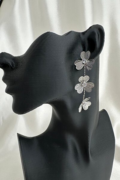 Modex Wire Single Stone Detail Clover Dangle Nail Earrings (6cm)