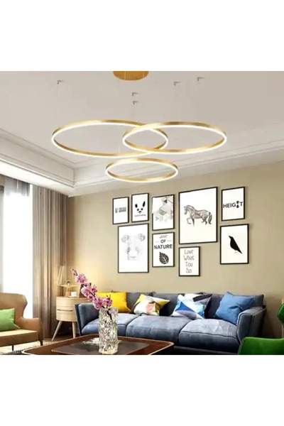 LED CONCEPT Lustra LED cu 3 tipuri de lumina si telecomanda, aurie, rotunda, ...