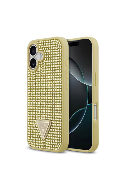 Guess iPhone 17 Uyumlu Kılıf Orjinal Lisanslı Taşlı Arka Yüzey Üçgen Logolu K...