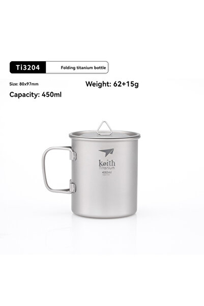 Choice كوب كيث تيتانيوم أحادي الجدار Ti3204 بمقبض قابل للطي وغطاء للتخييم والسفر والمشي لمسافات طويلة في الهواء الطلق