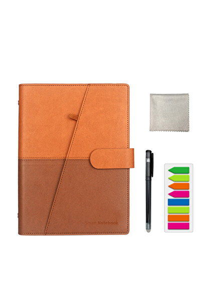 Choice دفتر ملاحظات ذكي قابل لإعادة الاستخدام باللون الأصفر والبني A5 من جلد ...