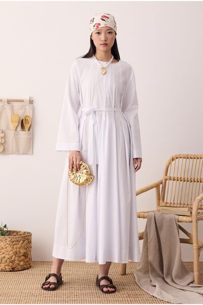 HEQA Multi Pleated Dress Ecru