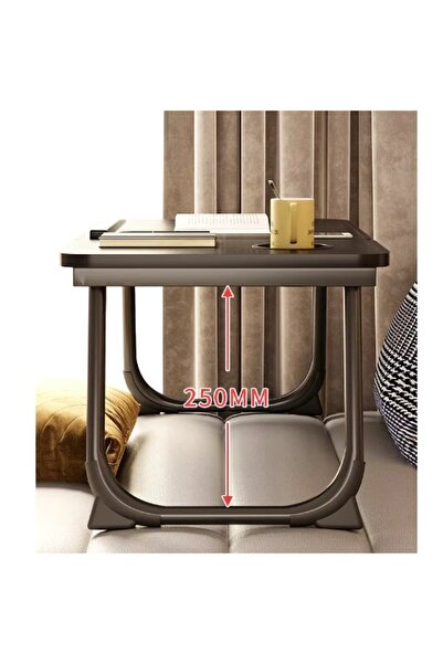 Herum Skládací stolek na notebook, s nastavitelným sklonem, držák na nápoje, Herum, hnědý, 60 x 32 x 25 cm