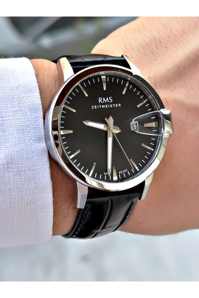 Romanson Special Design Leather Cord Black-Silver Color Steel Case Men Wrist Watch 1447.02Mr