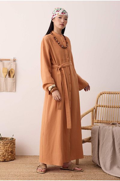 HEQA Muslin Ribbed Dress Salmon