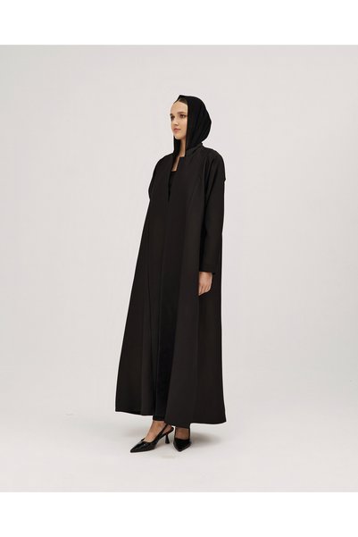 SOROSE SA Crepe abaya with a wrap design and elegant collar - black