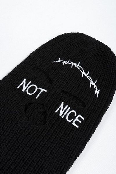 Belifanti Collection Barbed Wire Note Nice Embroidered Knitted Unisex Balaclava Black