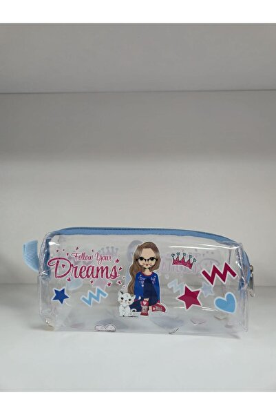 TATLI GÜNLER Şeffaf Genç Kız Desenli Dreams Kalemlik – Fermuarlı, Dayanıklı Kırtasiye ve Makyaj Çantası