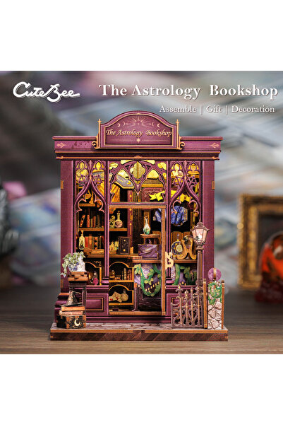 Choice مكتبة علم التنجيم CUTEBEE ركن الكتب الخشبي نموذج مصغر DIY طقم غرفة بيت...