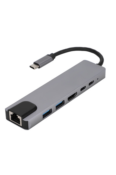 SpectrumPoint Hub Adaptor Multiport 6 in 1, USB-C 3.1, 4K HDMI Output, LAN RJ45 Ethernet, 2 x USB 3.0, Gri