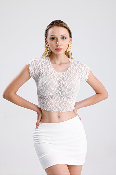 Sense Μπλούζα με δαντέλα με ραφές |   BUST36335 Λευκό