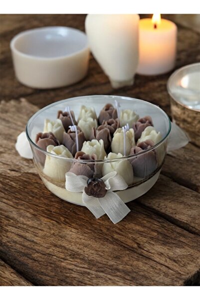 rudemcandle Büyük ayaklı cam kasede gül bahçesi dekoratif hediyelik özel gün ...