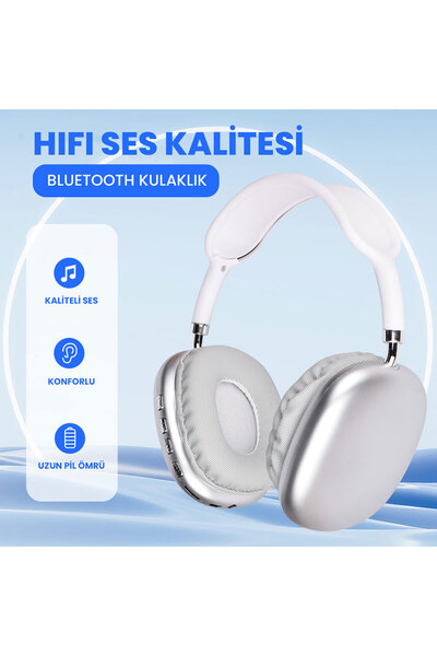 Lapas P10 Hi-Fi Ses Kalitesi Ayarlanabilir ve Katlanabilir Kulak Üstü Bluetooth Kulaklık Gümüş