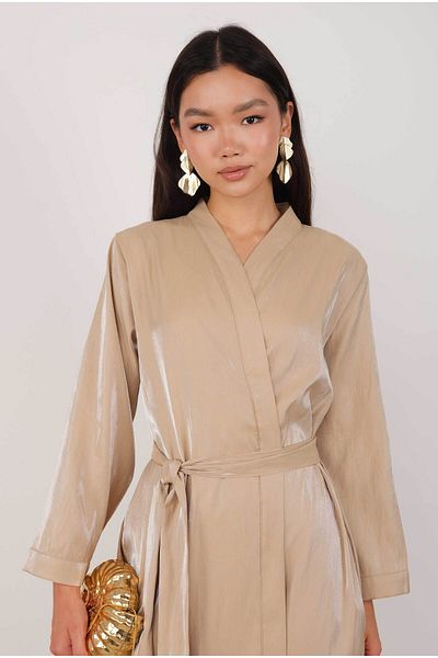 HEQA Pearlescent Abaya Dark Beige