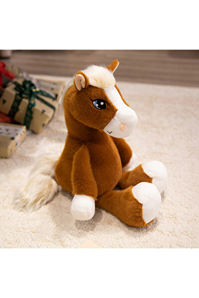 Choice دمى قطيفة على شكل حصان بعيون كبيرة لطيفة مقاس 22 سم، بني غامق، حيوانات...