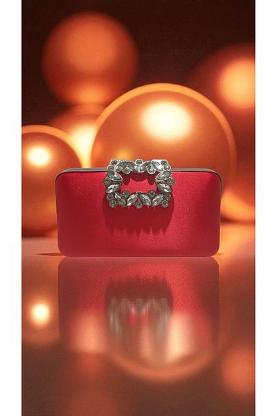 Butik Beyabags Satin Hand Bag with Stone Buckle Detail for Evening Dress