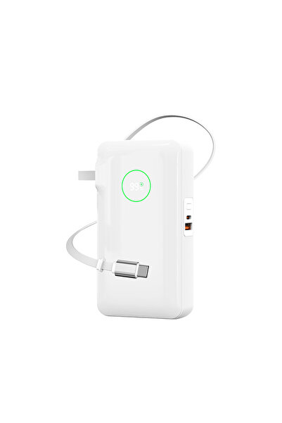 WIWU Wi-P049 Noble Serisi Type-C Kablolu Dijital LED Göstergeli Powerbank PD 35W 10000mAh Beyaz