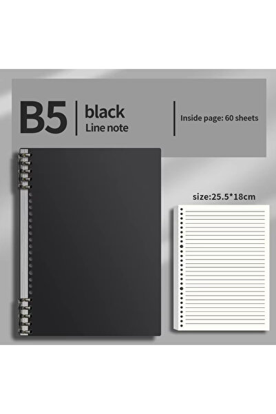 Choice دفتر ملاحظات أسود B5، 60 ورقة قابلة لإعادة التعبئة، ملف حلزوني، فهرس ورقي، دفتر كتابة، ثابت