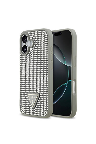 Guess iPhone 17 Uyumlu Kılıf Orjinal Lisanslı Taşlı Arka Yüzey Üçgen Logolu K...