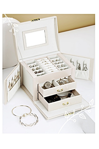 gaman Luxury 3-Tier Jewelry Box with Mirror, Drawer, Jewelry Organizer with Compartments for Rings, Earrings, Necklaces