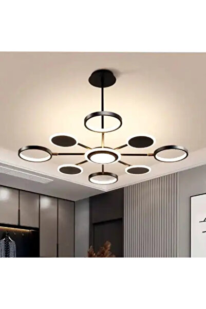 LED CONCEPT Lustra LED cu 3 tipuri de lumina si telecomanda, neagra, rotunda,...