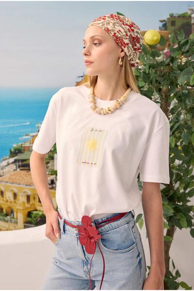 HEQA Printed Basic T-Shirt Sunshine