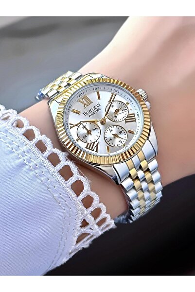 Ferrucci Women's Watch Silver & Gold Metal Band White Function Dial