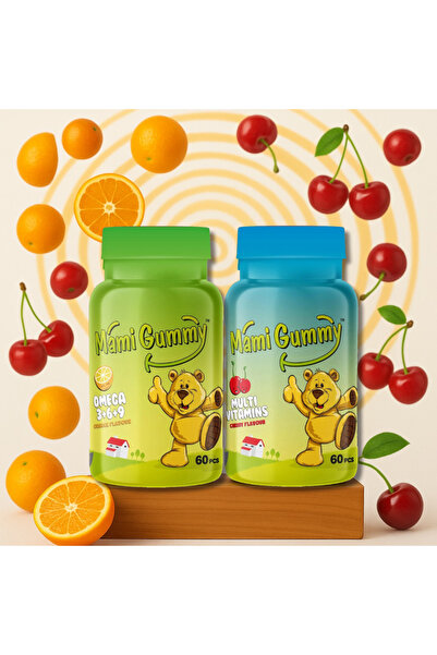 Mami Gummy مجموعة من 2 فيتامينات متعددة (الكرز) - أوميغا (3-6-9) (البرتقال)