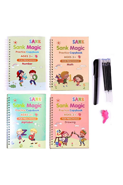 Choice 4 دفاتر ملاحظات 4 كتب قلم سحري دفتر كتابة خط عربي مونتيسوري للأطفال قابل لإعادة الاستخدام تعليمي