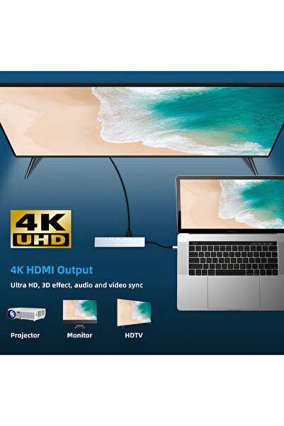 SpectrumPoint Hub Adaptor Multiport 6 in 1, USB-C 3.1, 4K HDMI Output, LAN RJ45 Ethernet, 2 x USB 3.0, Gri