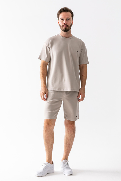 JB John Borners Jb Men's John Borners Printed 100% Cotton Shorts T-Shirt Suit Beige - 25Y 7819