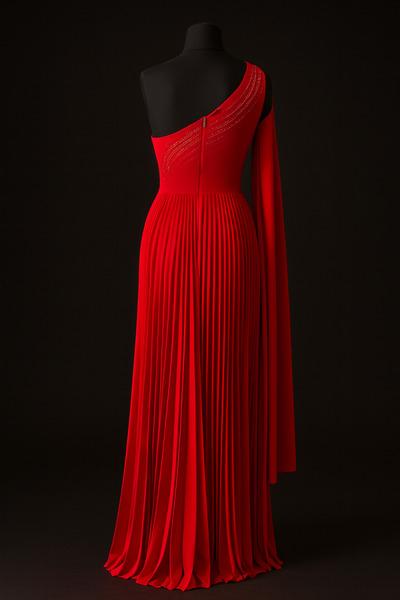 ZAGARA Tek Omuz Taş İşlemeli Pile Detaylı Abiye